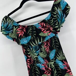 Tropical Print Off Shoulder Jumpsuit Wide Leg Sleeveless Romper‎ Womens Small